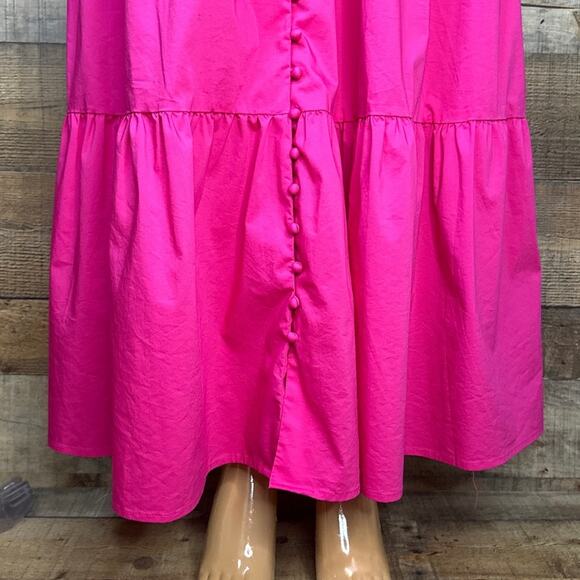 New York & Company Bright Pink Strapless Button Front Maxi Dress SZ Large - Picture 5 of 14
